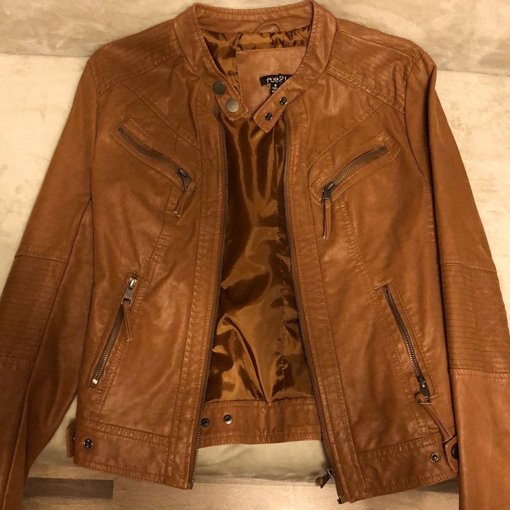 Trendy light Brown bomber jacket size small.